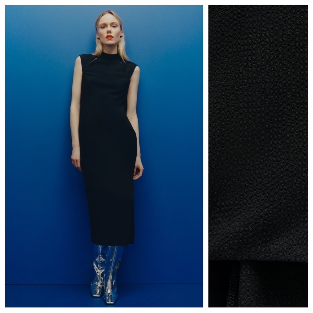 NWT. Zara Black Midi Dress with Cut Out Details. Size XS